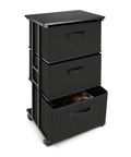 Three Drawer Fabric Dresser Tower With Sturdy Metal Frame For Bedroom And Closet Storage Black Vertical Organizer Unit For Home Office With Easy Pull Handles And Durable Space Saving No Fuss Storage