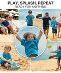 Boy enjoying beach in Boys UPF 50 Rash Guard Swim Shirt With Loose Tee Fit Short Sleeve Solid Aqua For Beach Surf Pool Time