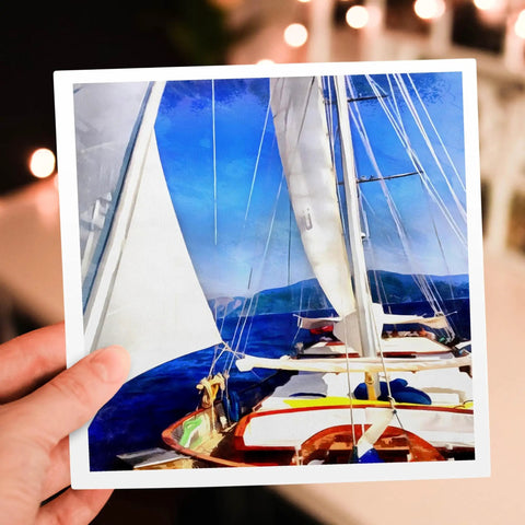 Six Pack Sailing Greeting Cards Featuring Gulet Sailboat Acrylic Art Blank Inside For Your Message Heavy Card Stock