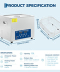 Serious Muscle 10 Liter Ultrasonic Cleaner with digital panel, 10L tank, and stainless steel basket for cleaning tools.