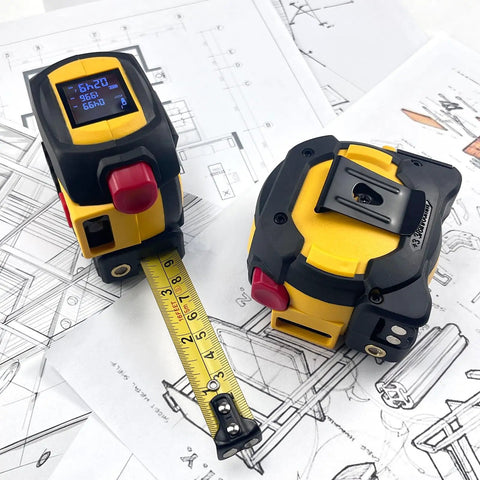 Pro Grade Laser Tape Measure With Integrated Crosshair Level 196 Ft Digital Range Finder Ip54 Waterproof Build Straight Shooting Layout Aid For No Fuss Job Site Work
