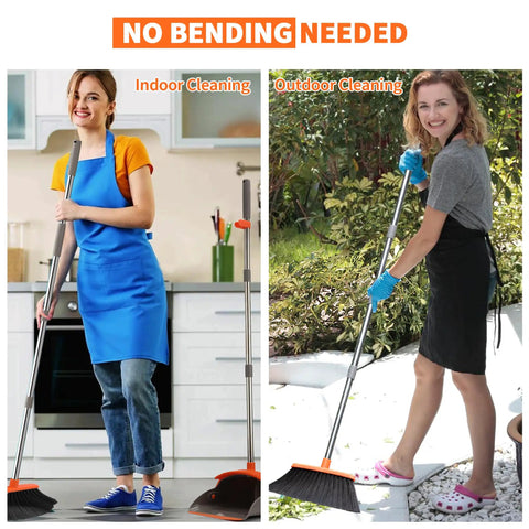 Upgraded Broom and Dustpan Set With a 52-Inch Long, Adjustable Handle for Indoor and Outdoor Use, No Bending Needed