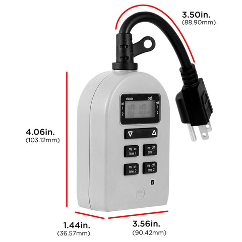 Outdoor Digital Timer Switch With Two On Off Programs, Grounded Single Outlet, Weather Resistant, Heavy Duty For Seasonal Lights And Landscape Lighting, Easy Plug And Play Setup, 1 Pack Gray Battery Backup Included