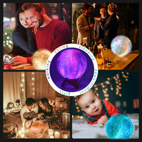 Lit Moon Lamp With Wood Stand Galaxy Night Light In 16 Colors USB Rechargeable Remote And Touch Control 5.9 Inch Safe PLA Material Ideal Gift