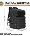 Military Tactical Backpack 45L Bug Out Bag For Travel Hiking And Camping Tough Go To Pack With Roomy Main Compartment Fits 16 Inch Laptop