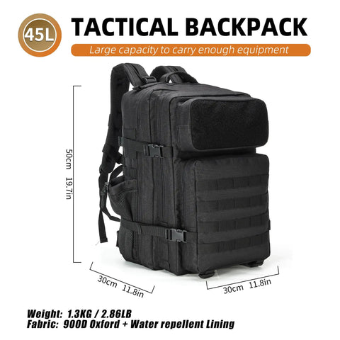 Military Tactical Backpack 45L Bug Out Bag For Travel Hiking And Camping Tough Go To Pack With Roomy Main Compartment Fits 16 Inch Laptop
