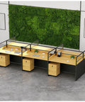 Boss Level Six Person Modular Office Cubicle Workstation With Foldable Privacy Screens And Wheeled Storage Drawers For Chill Admin Zones And Daily Grind Stations with wood desks and privacy panels