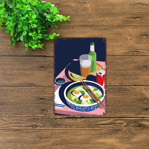 Ramen Still Life Metal Sign 8x12 Tin Wall Decor With Drinks Vintage Vibe For Home Office Garage Kitchen Bar Themed Wall Art Aluminum Poster Great For Man Cave Kitchen Bar Cafe Workshop Wall Art