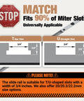 T-Bar and U-Straight slot specifications for Dead Accurate Miter Gauge For Table Saws With 36 Inch Extended Fence.