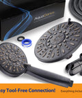 7 Inch Premium High Pressure 3 Way Rainfall Shower Head Set With Stainless Steel Hose 6 Setting Rain Shower Head And Handheld For A Spa Like Pro Grade Shower Oil Rubbed Bronze Finish with components displayed.