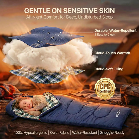 Kids Sleeping Bag For Sleepovers And Camping 3 Season Warm And Cool Lightweight With Skin Friendly Cotton Lining Shown Outdoors