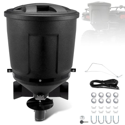 ATV Broadcast Spreader Attachment With 150Lb Poly Hopper 12V Motor 30 Foot Spread Vertical Mount For Seed Fertilizer