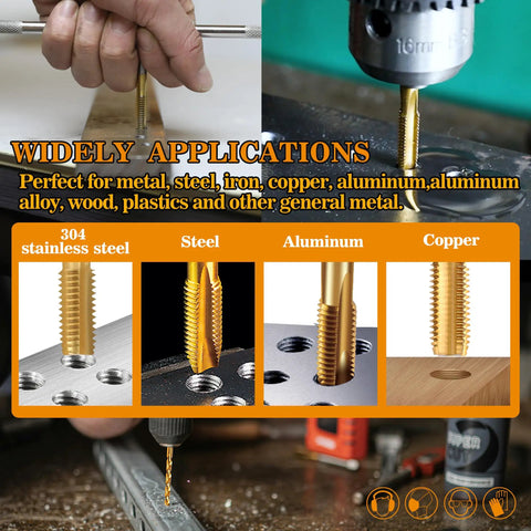 Hardcore M8x1.25 Tap And 6.75mm Drill Bit Set for Metalwork M2 HSS Drill Kit titanium-plated in use on various metals