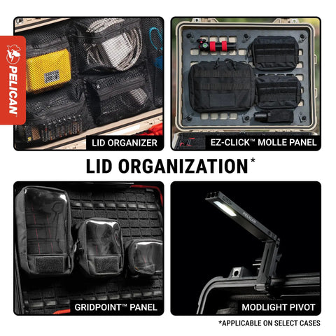 1650 Hard Case With Customizable Pick N Pluck Foam lid organizers and modlight pivot, waterproof and bombproof storage
