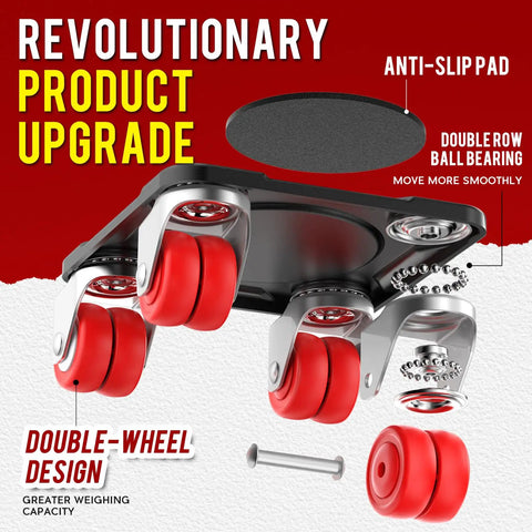 Beefy Heavy Duty Furniture Movers With Eight Wheels, Double Wheel Design Carbon Steel Panel Dolly Set With Lifter, 360 Degree Swivel Casters For Easy Moving, Max Load 3306 Lbs