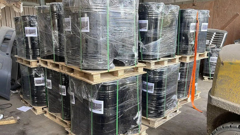 Heavy Duty Workhorse 3/8 Inch G30 High Test Steel Chain Built Tough For Real World Hauling And Marine Tasks With 2650 Pound Load Rating And Corrosion Resistant Finish For Towing Winching Jobs Four Drums stacked and wrapped on pallets.