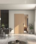 Concealed Barn Door Hardware Kit With Soft Close, Invisible Wall Mount Aluminum Track For 28 To 32 Inch Openings installed in living room