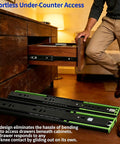 Smooth As Butter 16 Inch Push To Open Auto Rebound Soft Close Drawer Slides shown in a modern cabinet setup.