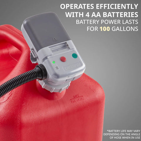 Electric Fuel Transfer Pump With Adjustable Flow Nozzle For Fast Siphoning From Gas Cans To Cars And Equipment, Fits Most Standard Cans, No Heavy Lifting, Ideal For Auto Lawn Generator And Marine Use on red fuel can