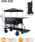 Double Deck Folding Wagon With Canopy And 400L All Terrain Large Capacity Heavy Duty Cart 450 Pound Load Brakes dimensions