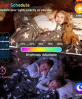 Children sleeping in bed with teddy bear demonstrating timer and brightness features of 8 Pack Hexagon LED Wall Panels RGB Color Lights
