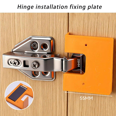 90 Degree Cabinet Hinge Installation Tool With Magnetic Mounting for Woodworking and Doors, Accurate 2mm Position Jig displayed on a hinge