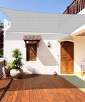 12x14 Foot Sun Shade Sail Outdoor Canopy Rectangle Heavy Duty Shade Cloth For Backyard Yard Deck Patio Garden Light Grey Breathable HDPE Not Waterproof over a wooden deck.