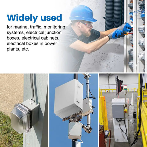 Worker installing Two Pack 1/2 Inch NPT Stainless Steel Waterproof Cable Gland in junction boxes across various industrial settings.