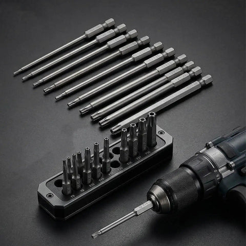 Tough As Nails 11 Piece Security Torx Bit Set Featuring Quarter Inch Hex Shank Magnetic Tamper Proof Star Drivers crafted from S2 steel.