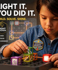 Laser Maze Reasoning Game For Kids Aged 8 To 13, Totally Hands On STEM Toy With Optics, Mirrors And Light Paths, Build Refraction Skills And Boost Spatial Imagination, Classic Edition For Curious Boys, boy solving light path puzzle