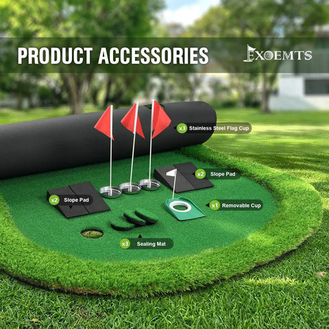 Thickened Realistic Golf Putting Green 5 X 10 Ft Practice Mat For Indoor Outdoor with accessories like flags and slope pads