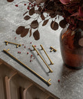 Antique Brass Cabinet Handles 3 Inch Center to Center Rustic Drawer Pulls For Kitchen And Bedroom 6 Pack Model 6652 on table
