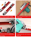 Circular Saw Guide Rail For 12 Inch Base, Aluminum Adjustable Cutting Guide shown with saw setup instructions