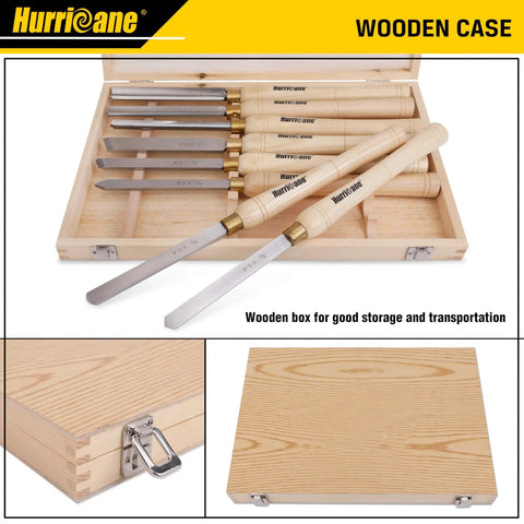 Pro Grade 8 Piece Wood Lathe Chisel Set With Wooden Box For Precision Cutting And Smooth Detailing In Woodworking Hurricane HSS Tools