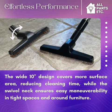 1.25 Inch Vacuum Floor Brush Attachment With 10 Inch Wide Soft Bristles And Dual Adapters For 1.375 And 1.5 Inch Hoses