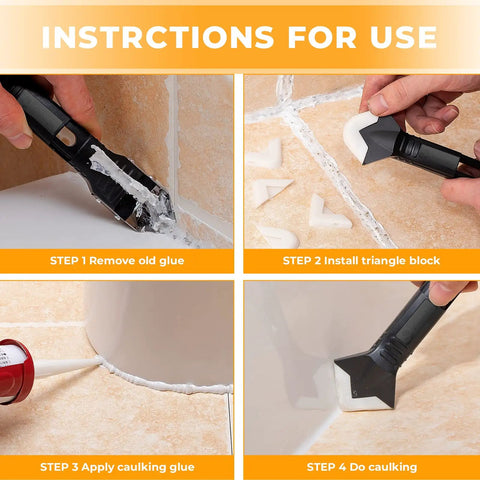 All In One Caulking Tool Set For Finishing Sealant Grout Removal And Caulk Scraping Pro Grade Glass Glue Angle Scraper usage steps
