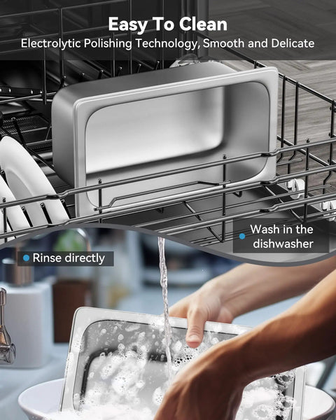 Easily cleaning Six Pack Hotel Pans One Third Size Four Inch Deep Steam Table Pan 22 Gauge Anti Jam Stainless Steel in dishwasher