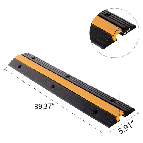 Heavy Duty Rubber Cable Ramp 2 Channel Drive Over Protector for Outdoor Wires and Hoses, 22,000 Lbs Capacity, close-up view