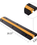 Beefy 4 Pack Rubber Cable Ramp With 2 Channel Protector showing dimensions of 39.37x5.91 inches in black and yellow design