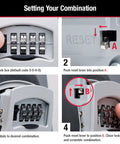 Instructions for setting combination on key lock box for house keys outdoor portable lockbox with resettable four digit code
