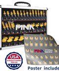Professional Router Bit Set With Thirty Five Pieces And One Half Inch Shank Complete American Style Kit with poster included