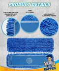 Top Shelf 3 Pack 36 Inch Microfiber Dust Mop Replacement Head showing durable stitching, circular ends, and ultra-fine fibers.