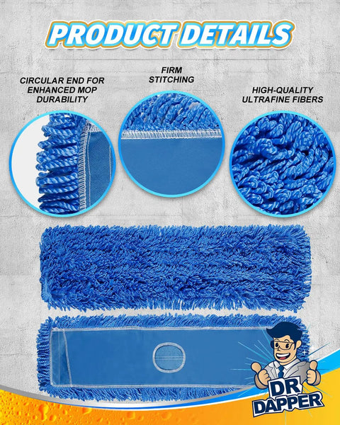 Top Shelf 3 Pack 36 Inch Microfiber Dust Mop Replacement Head showing durable stitching, circular ends, and ultra-fine fibers.