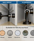 Grip Tight Magnetic Door Stops No Hassle Drilling With Dependable 3M Adhesive Tape for wall and floor mounting options.
