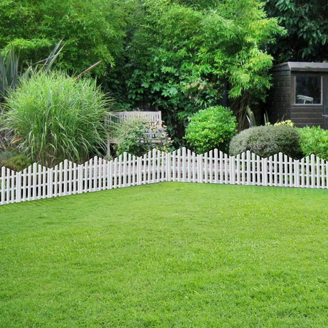 No Dig Garden Edging Border Kit 13 Ft White 14.6 Inch Tall With 14 Stakes creating a clean, crisp edge between lawn and garden beds