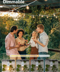 People enjoying a party under Outdoor String Lights 25 Feet G40 Globe Bulbs With 27 Edison Glass Bulbs Plus 2 Spares, dimmable.