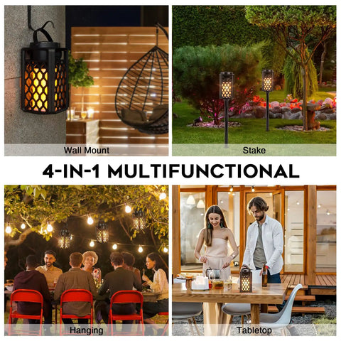 Outdoor Bluetooth Speaker With Lit Flame Atmosphere And Waterproof Design Wireless Speaker With Wall Mount Stake And Hook Led Torch Lantern For Camping And Patio 10W Stereo Sound Ideal Gift For Men Women Dad with multifunctional setup in various outdoor scenes.