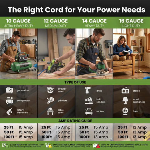 Tough As Nails Heavy Duty 100 Ft Outdoor Extension Cord 12/3 Gauge SJEOW 12 AWG 3 Prong Power Cable With Lighted End Waterproof For Tools Lawn Garden Blue