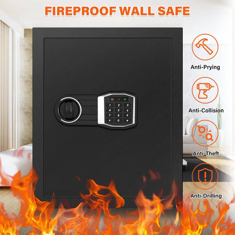 17.71 Inch Fireproof Hidden Wall Safe With Numeric Keypad And Spare Keys, anti-prying, anti-theft features