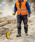 Sleek Digital Readout Distance Measuring Wheel With Heavy Duty Steel Roller And Crisp Backlit Display for accurate measurements on construction site.